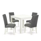 French Country Dining Set 5Pc Square Table & Chairs - Linen White Legs, Gray Fabric