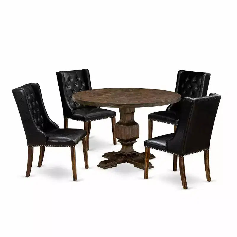 HomeStock 3-Piece Distressed Jacobean Finish Solid Wood Top Dining Table with 2 Chairs