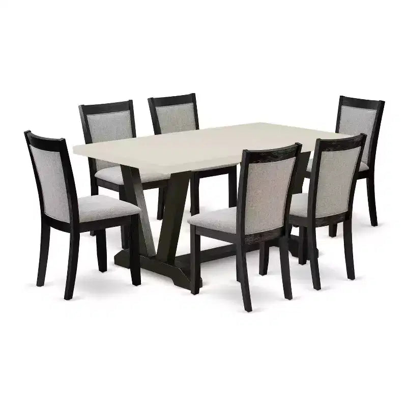 HomeStock 7-Piece Natural Oak Finish Solid Wood Top Dining Table with 6 Chairs
