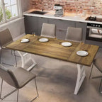 70.8 Inch Farmhouse Dining Table, Rectangular Wooden Kitchen Table with Sturdy Metal Legs, Seats 4-6, Ideal for Dining Room or Living Room