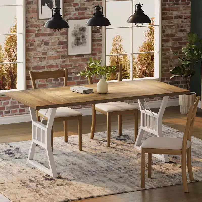 70.8 Inch Farmhouse Dining Table, Rectangular Wooden Kitchen Table with Sturdy Metal Legs, Seats 4-6, Ideal for Dining Room or Living Room