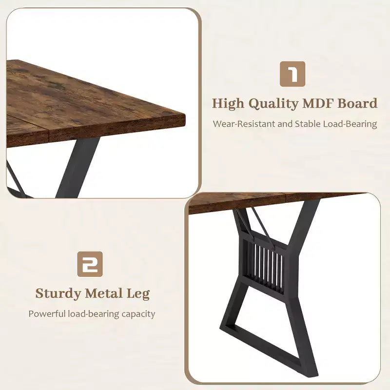 70.8 Inch Farmhouse Dining Table, Rectangular Wooden Kitchen Table with Sturdy Metal Legs, Seats 4-6, Ideal for Dining Room or Living Room