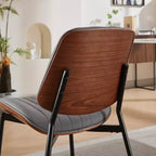 Set of 2 Mid-Century Modern Faux Leather Upholstered Dining Chairs with Curved Backrest, Armless Chairs for Dining Room or Kitchen-Panipeachy