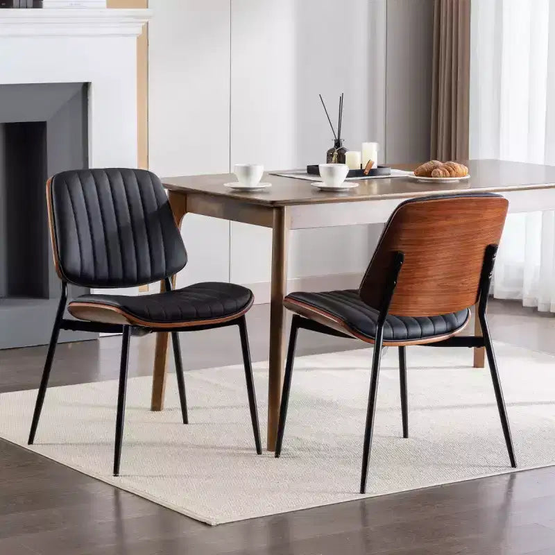 Set of 2 Mid-Century Modern Faux Leather Upholstered Dining Chairs with Curved Backrest, Armless Chairs for Dining Room or Kitchen-Panipeachy