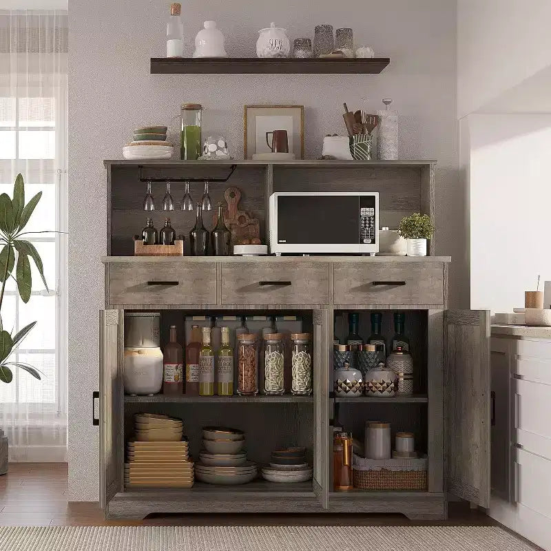 47.2 in Buffet Cabinet with Storage, Wood Large Kitchen Storage Cabinet with 3 Doors, 3 Drawers and a Countertop, Buffet Table for Dining Room