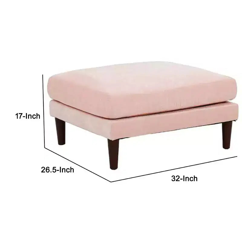 Royal Hampton 32 Inch Modular Ottoman, Box Cushion Seat, Wood Legs, Blush Pink