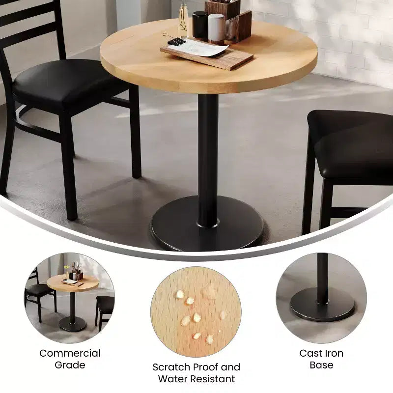 Flash Furniture Bennett Round Solid Wood Commercial Indoor Tabletop with 18 Round Dining Height Rust-Resistant Cast Iron Base