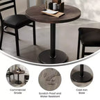 Flash Furniture Bennett Round Solid Wood Commercial Indoor Tabletop with 18 Round Dining Height Rust-Resistant Cast Iron Base