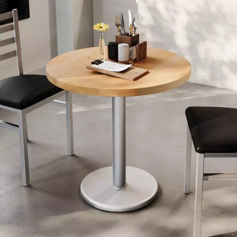 Flash Furniture Bennett Round Solid Wood Commercial Indoor Tabletop with 18 Round Dining Height Rust-Resistant Cast Iron Base