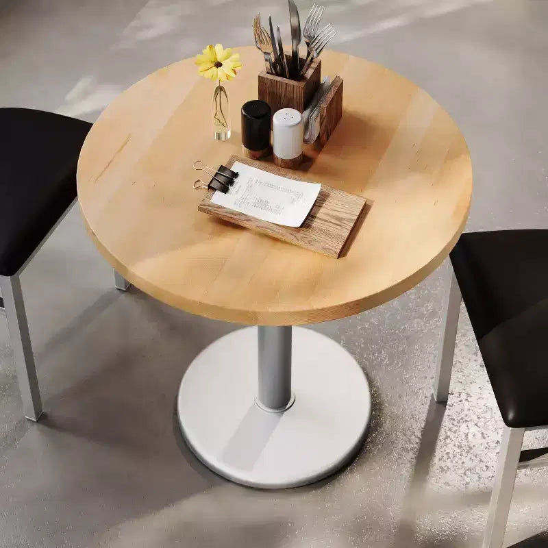 Flash Furniture Bennett Round Solid Wood Commercial Indoor Tabletop with 18 Round Dining Height Rust-Resistant Cast Iron Base