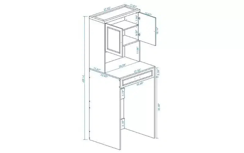 GDFStudio Ione 71.65''H Modern Over the Washing Machines Storage Cabinet with Adjustable Shelf, Fake Drawer and 1 Door