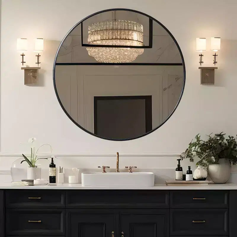 TUYOHW 39 Inch Wall Mount Bathroom Mirror,Modern Round Wall Mount Vanity Mirror with Metal Frame for Bathroom,Bedroom
