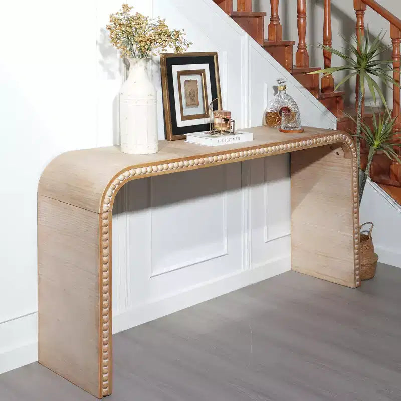 59 Waterfall Console Table with Beaded Trim, Boho Farmhouse Long Curved Entryway Table for Living Room, Foyer - Panipeachy