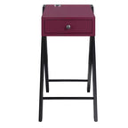 Royal Hampton Frame Side Table with X Shaped Legs and 1 Drawer, Purple and Black