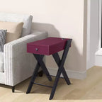 Royal Hampton Frame Side Table with X Shaped Legs and 1 Drawer, Purple and Black