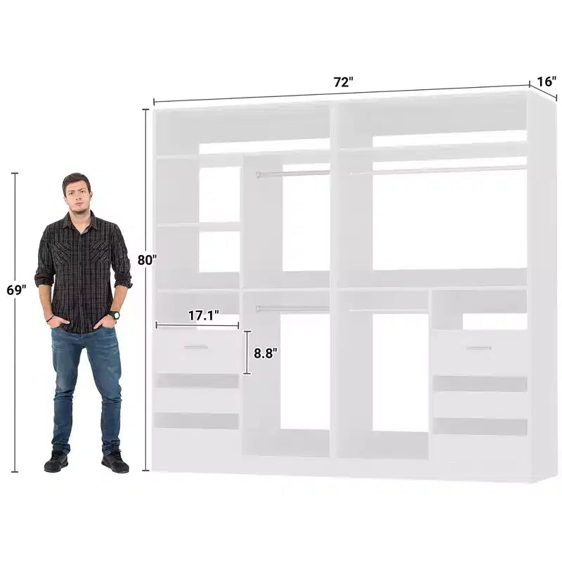 Besiost Set of 2 Closet System with Wood Drawers, Freestanding Closet Organizer with Hanging Rods