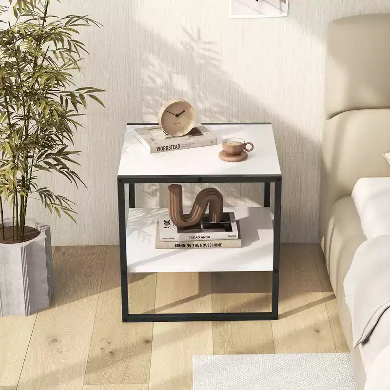Costway 2PCS 20 2-Tier End Table w/ Storage Shelf Reversible Design for Living Room