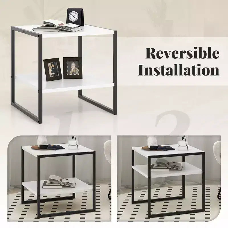 Costway 2PCS 20 2-Tier End Table w/ Storage Shelf Reversible Design for Living Room