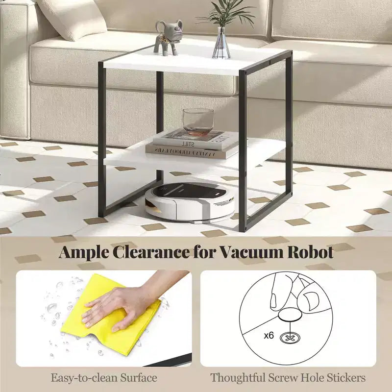 Costway 2PCS 20 2-Tier End Table w/ Storage Shelf Reversible Design for Living Room