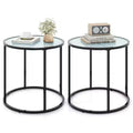 Costway 2PCS Glass End Table 20 Round Side Table w/ Metal Frame & Faux Marble Glass Top