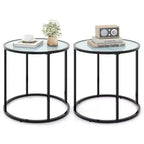 Costway 2PCS Glass End Table 20 Round Side Table w/ Metal Frame & Faux Marble Glass Top