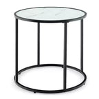 Costway 2PCS Glass End Table 20 Round Side Table w/ Metal Frame & Faux Marble Glass Top