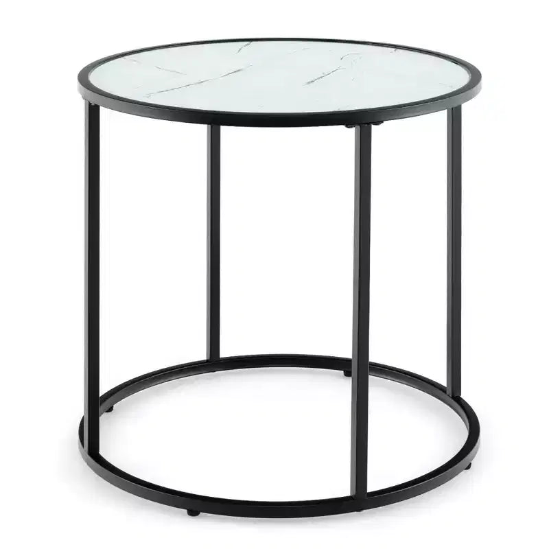 Costway 2PCS Glass End Table 20 Round Side Table w/ Metal Frame & Faux Marble Glass Top
