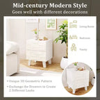 Costway Mid Century Modern Bedside Table w/ 2 Storage Drawers & 3D Geometric Patterns