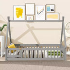 TUYOHW Twin Size Toddler Floor Bed with Super High Security Barrier,Modern Montessori Bed with Door for Bedroom