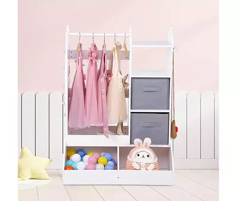 Kids Dress Up Storage with Mirror, Pink Wardrobe Closet & Dresser with Mirror, Costume Organizer with Shelves and Jewelry Cabinet Kids Dressers