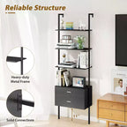 Costway 2 PCS Ladder Bookshelf w/ Storage Wall Mount Bookcase w/ 4 Open Shelves Black