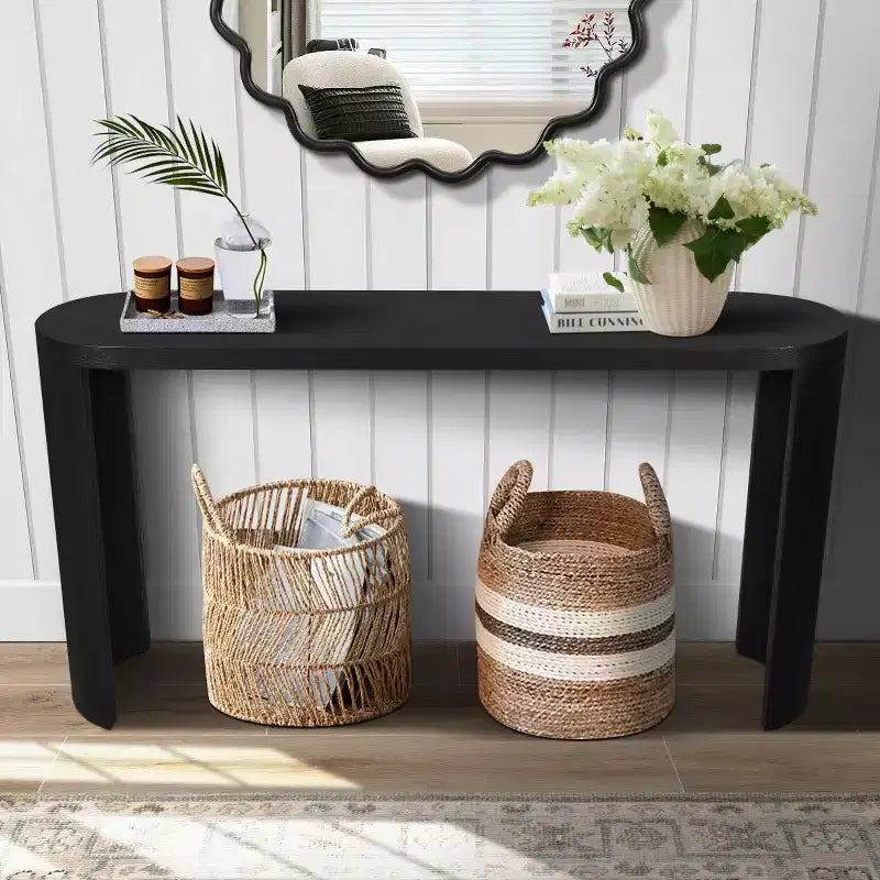 60 Modern Entryway Console Table, Thick Top Hallway Table with Reversible Curved Legs for Living Room or Foyer - Panipeachy