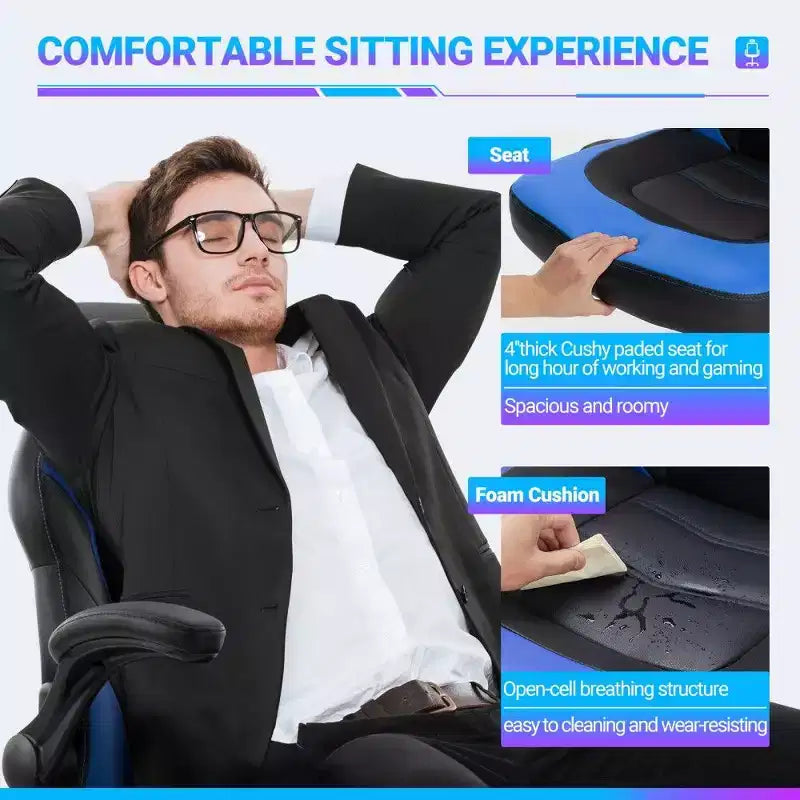 Silla ergonómica para juegos TUYOHW, silla de oficina con respaldo en forma de S con modo balancín y altura ajustable, espuma de alta resistencia