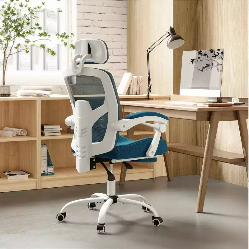 TUYOHW Silla de oficina de malla giratoria con ruedas, silla de oficina con reposapiés retráctil, silla de juegos con cojín de soporte lumbar para oficina