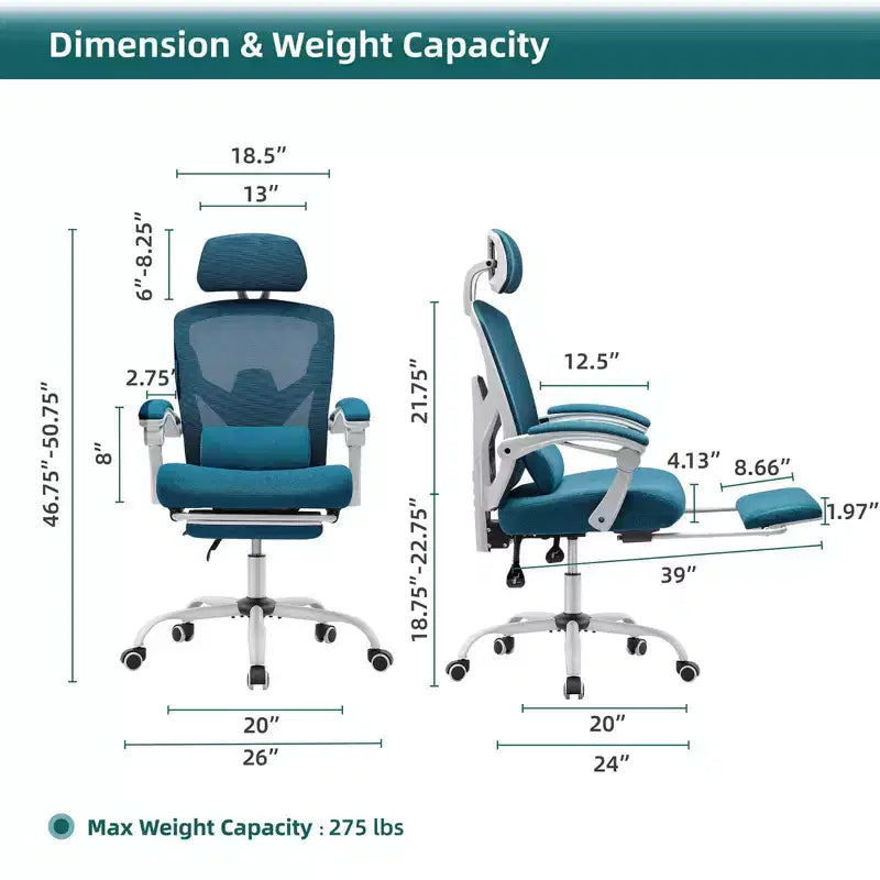 TUYOHW Silla de oficina de malla giratoria con ruedas, silla de oficina con reposapiés retráctil, silla de juegos con cojín de soporte lumbar para oficina