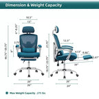 TUYOHW Silla de oficina de malla giratoria con ruedas, silla de oficina con reposapiés retráctil, silla de juegos con cojín de soporte lumbar para oficina
