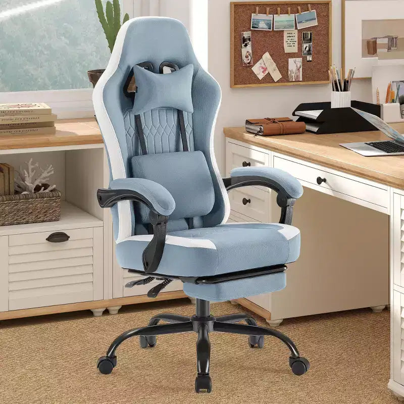 Silla giratoria de microfibra TUYOHW con ruedas, silla de oficina con reposacabezas extraíble y cojín lumbar, silla de juego para oficina