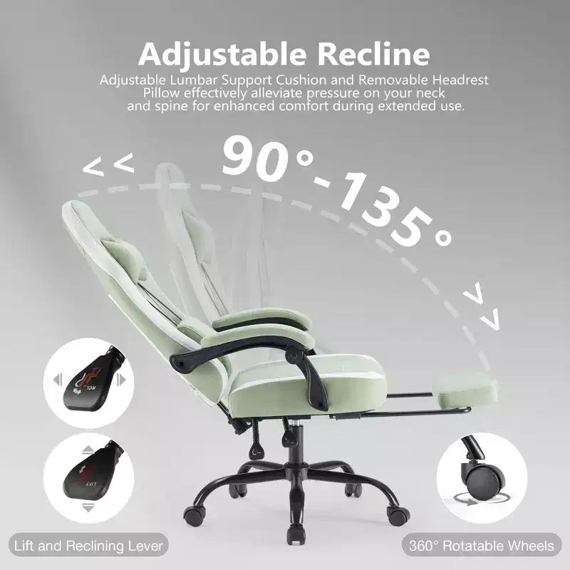 Silla giratoria de microfibra TUYOHW con ruedas, silla de oficina con reposacabezas extraíble y cojín lumbar, silla de juego para oficina