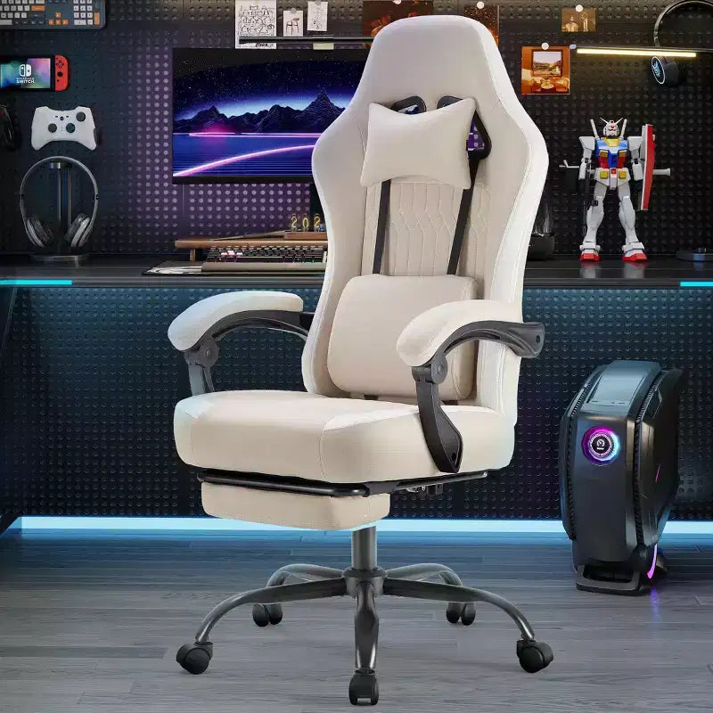 Silla giratoria de microfibra TUYOHW con ruedas, silla de oficina con reposacabezas extraíble y cojín lumbar, silla de juego para oficina