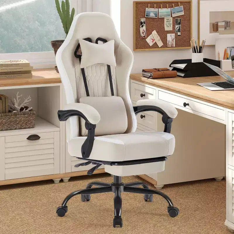 Silla giratoria de microfibra TUYOHW con ruedas, silla de oficina con reposacabezas extraíble y cojín lumbar, silla de juego para oficina