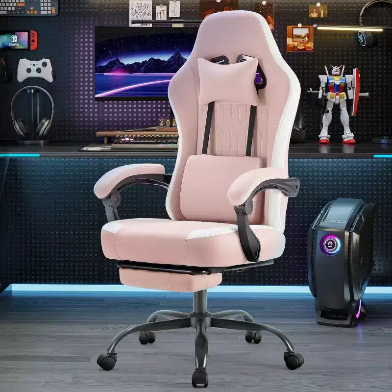 Silla giratoria de microfibra TUYOHW con ruedas, silla de oficina con reposacabezas extraíble y cojín lumbar, silla de juego para oficina