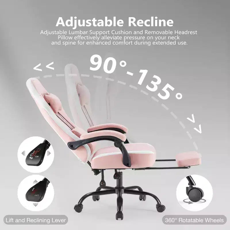 Silla giratoria de microfibra TUYOHW con ruedas, silla de oficina con reposacabezas extraíble y cojín lumbar, silla de juego para oficina