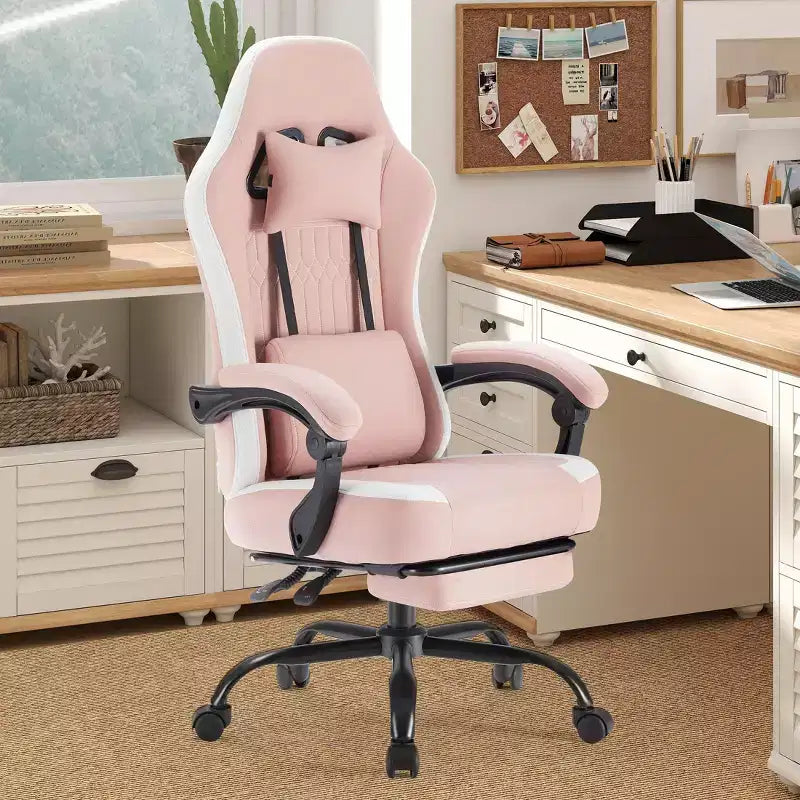 Silla giratoria de microfibra TUYOHW con ruedas, silla de oficina con reposacabezas extraíble y cojín lumbar, silla de juego para oficina