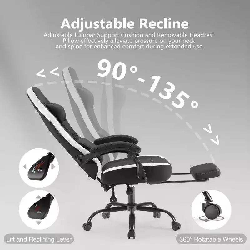 Silla giratoria de microfibra TUYOHW con ruedas, silla de oficina con reposacabezas extraíble y cojín lumbar, silla de juego para oficina