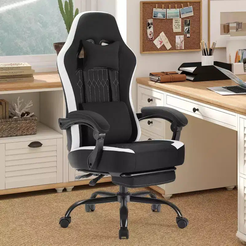 Silla giratoria de microfibra TUYOHW con ruedas, silla de oficina con reposacabezas extraíble y cojín lumbar, silla de juego para oficina