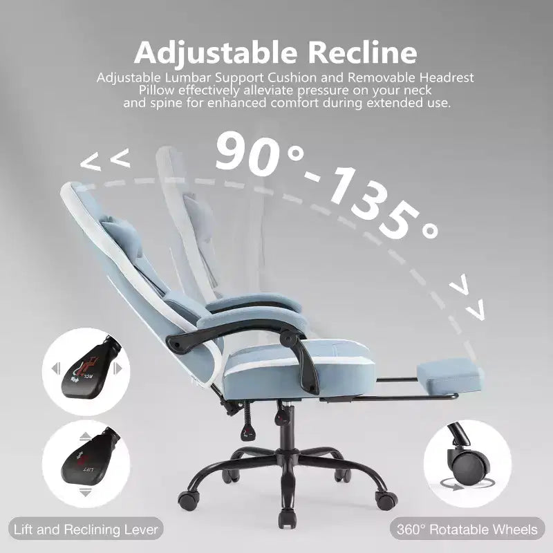 Silla giratoria de microfibra TUYOHW con ruedas, silla de oficina con reposacabezas extraíble y cojín lumbar, silla de juego para oficina