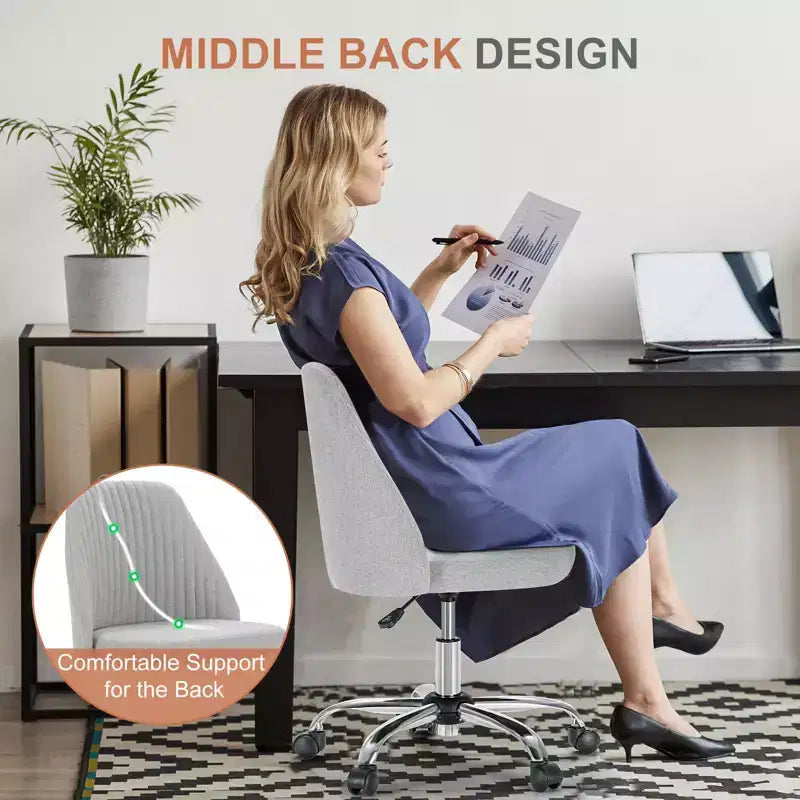 TUYOHW Silla giratoria entrecruzada con ruedas, silla de oficina con altura ajustable y soporte lumbar, silla de juego sin brazos para oficina