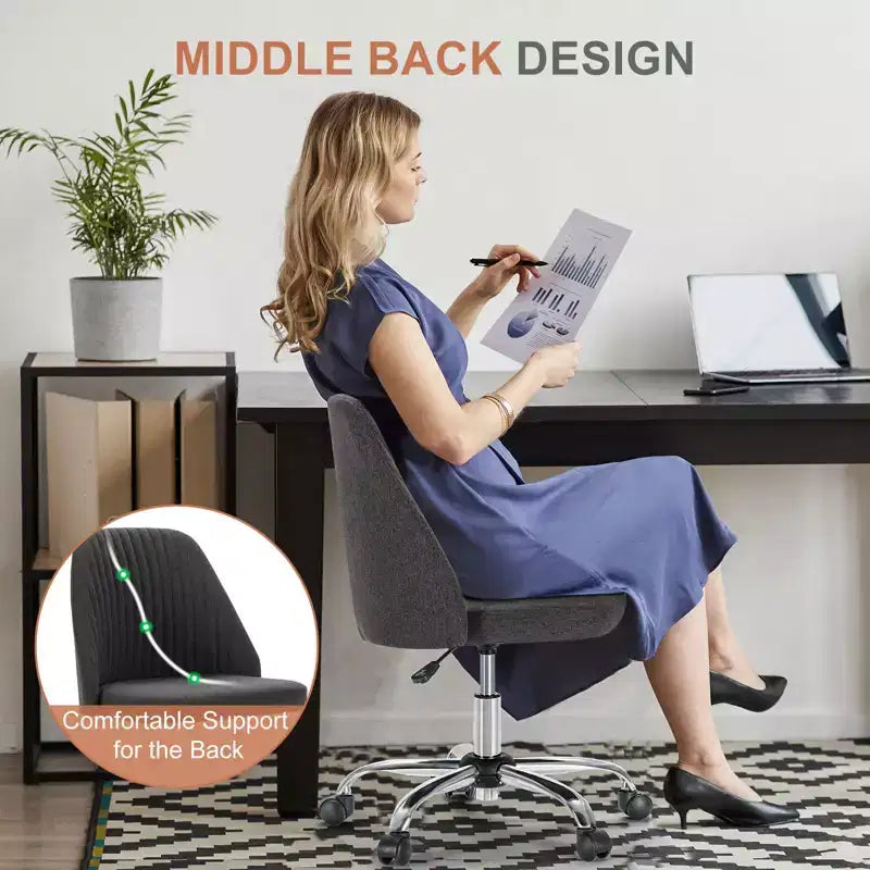 TUYOHW Silla giratoria entrecruzada con ruedas, silla de oficina con altura ajustable y soporte lumbar, silla de juego sin brazos para oficina