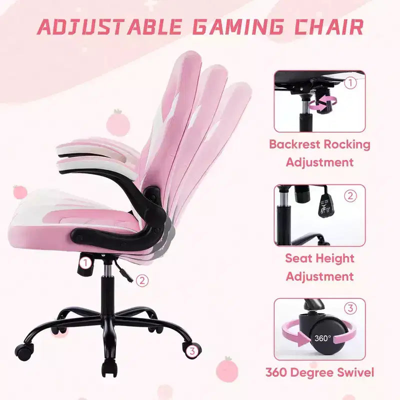 TUYOHW Silla giratoria de piel sintética con ruedas y respaldo entrecruzado en S, silla de oficina con soporte lumbar, silla de juego para oficina