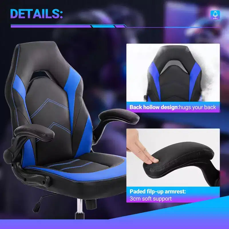 TUYOHW Silla giratoria de piel sintética con ruedas y respaldo entrecruzado en S, silla de oficina con soporte lumbar, silla de juego para oficina